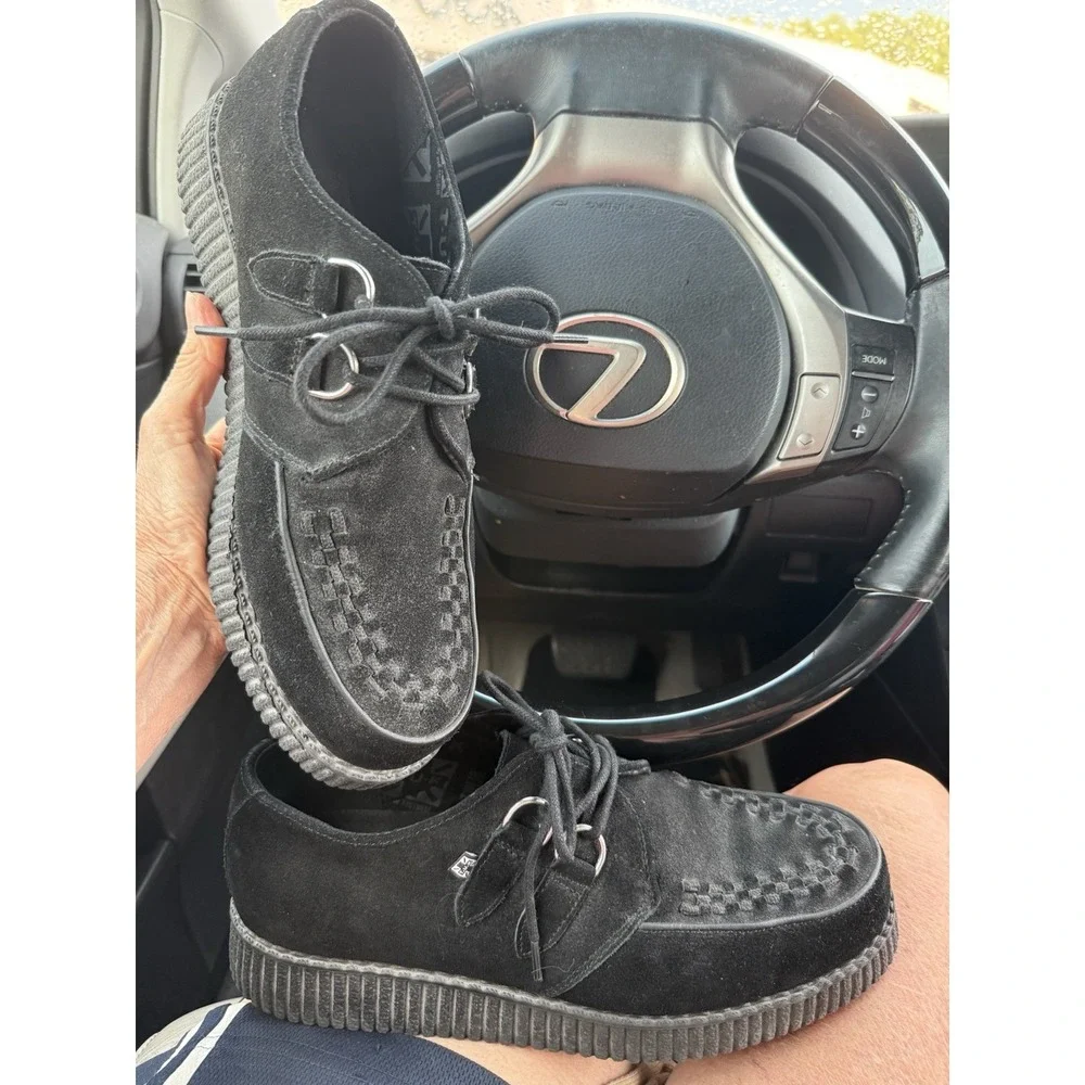 TUK Viva Mondo Black Suede Platform Creepers Emo Grunge Lace Up Shoes M11 W13